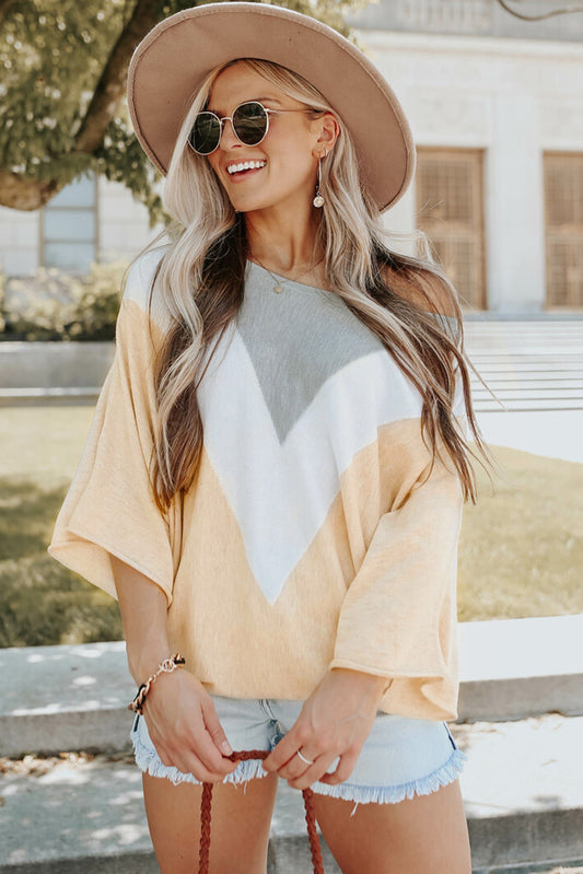 Colorblock Wide Sleeve Loose Sweater | JB Boutique |
