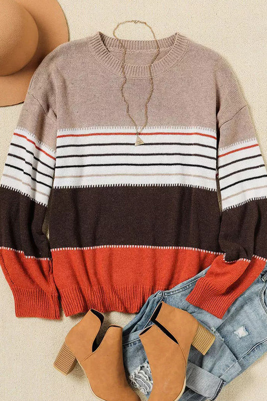 Stripe Drop Shoulder Crew Neck Sweater | JB Boutique |
