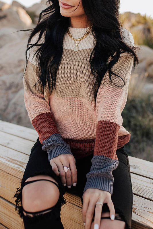 Khaki Knitted Colorblock Sweater | JB Boutique |