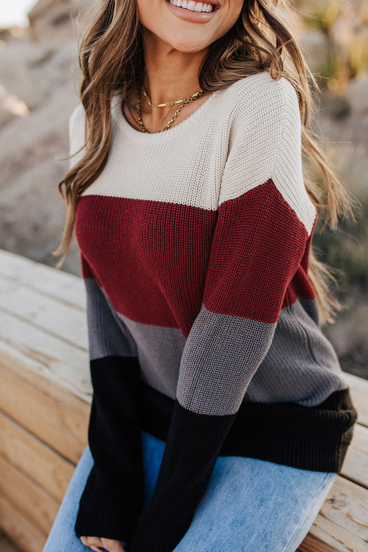 Red Knitted Colorblock Sweater | JB Boutique |