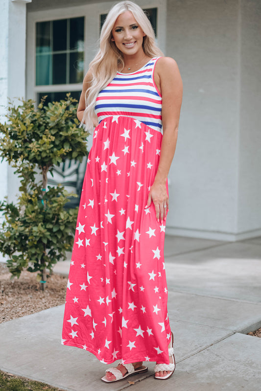 Stars and Stripes Print Sleeveless Maxi Dress | JB Boutique
