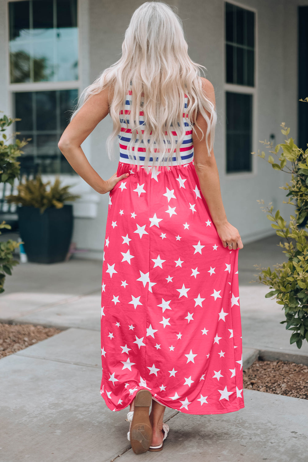 Stars and Stripes Print Sleeveless Maxi Dress | JB Boutique