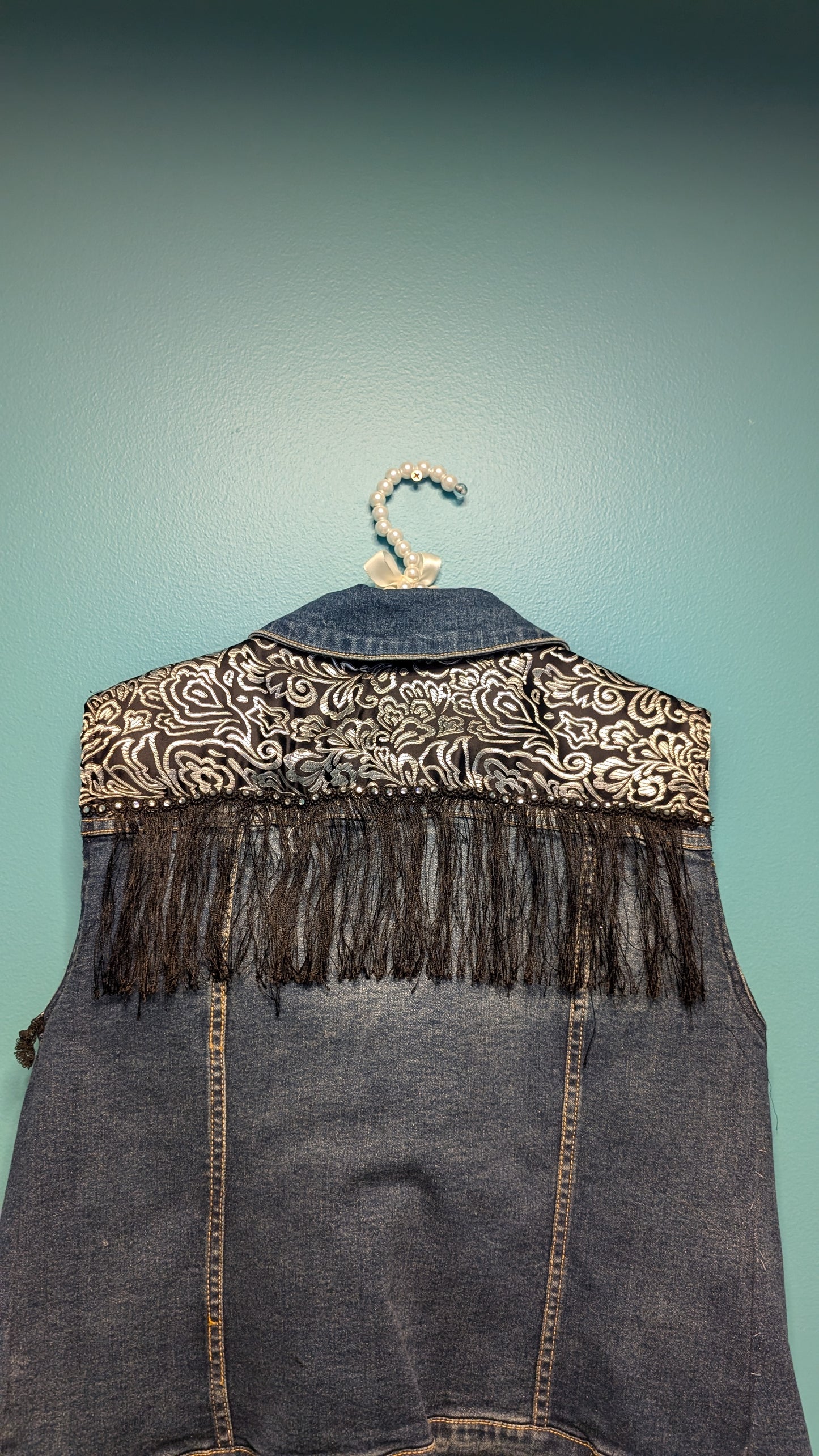 1018 Denim Vest with Black and Pink Accents - Bougie Denim Couture