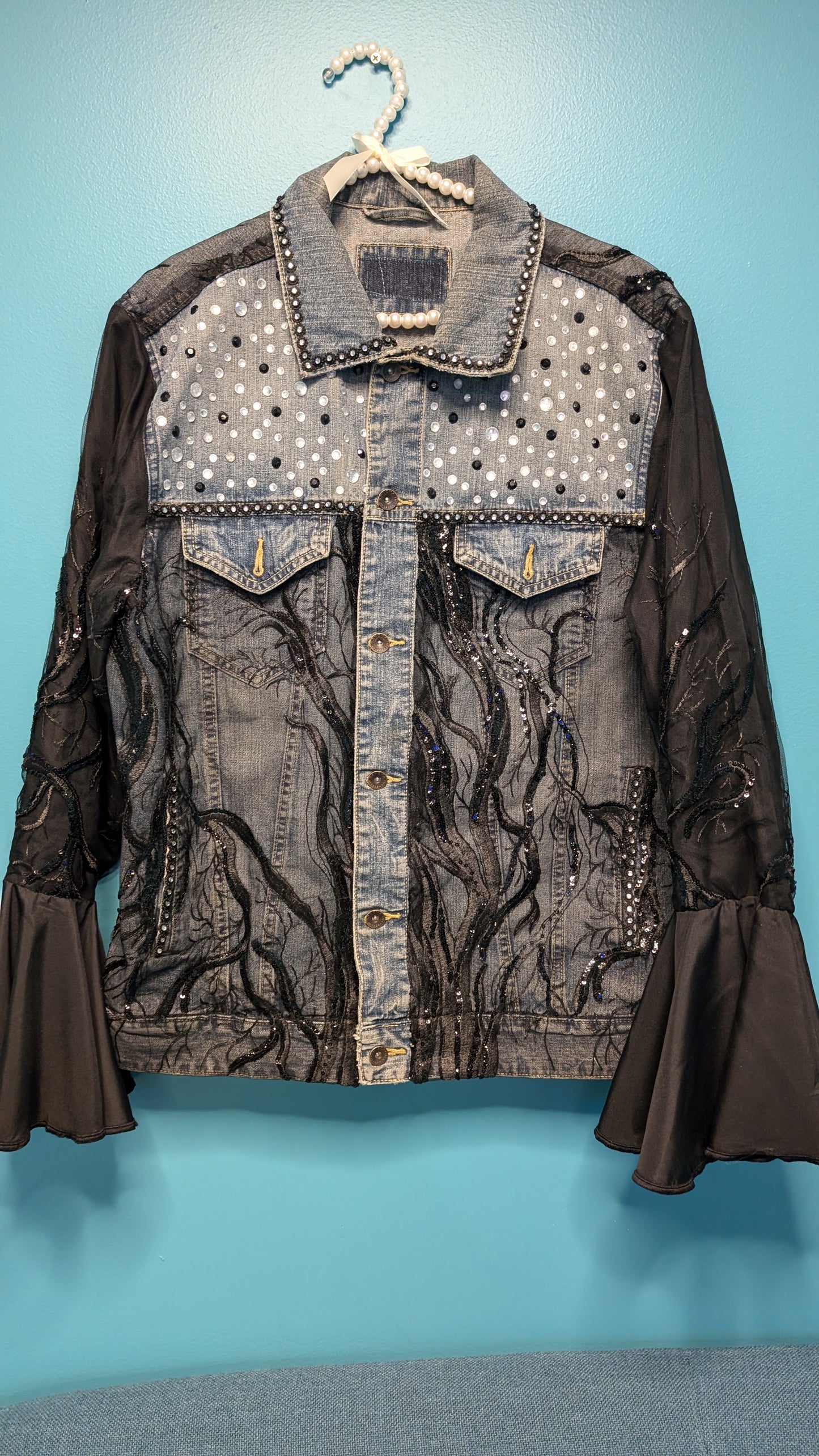 1016 Leather Sleeved Denim Jacket - Bougie Denim Couture