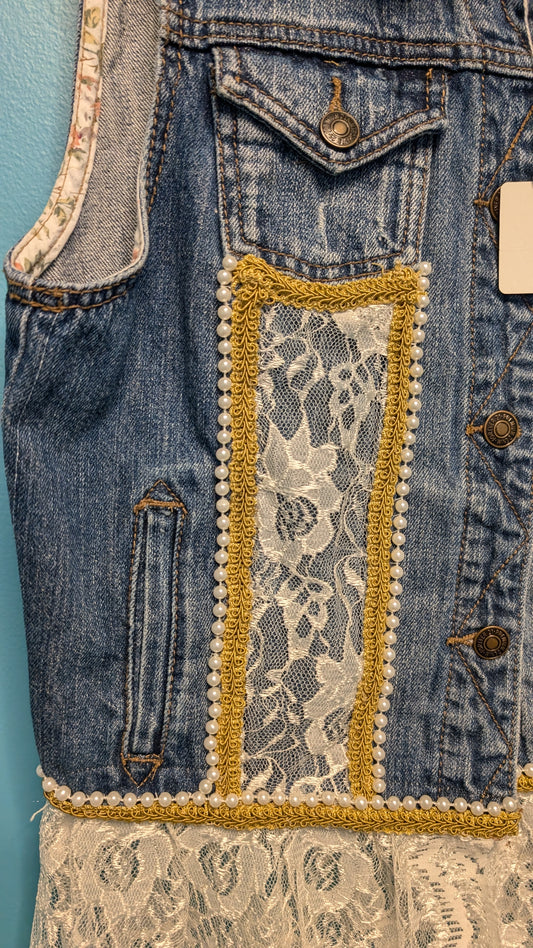 1011 Full Length Lace Skirt Denim Vest - Bougie Denim Couture