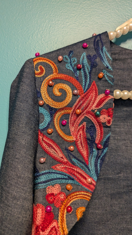 1009 Crop Denim Jacket with Corral Accents - Bougie Denim Couture