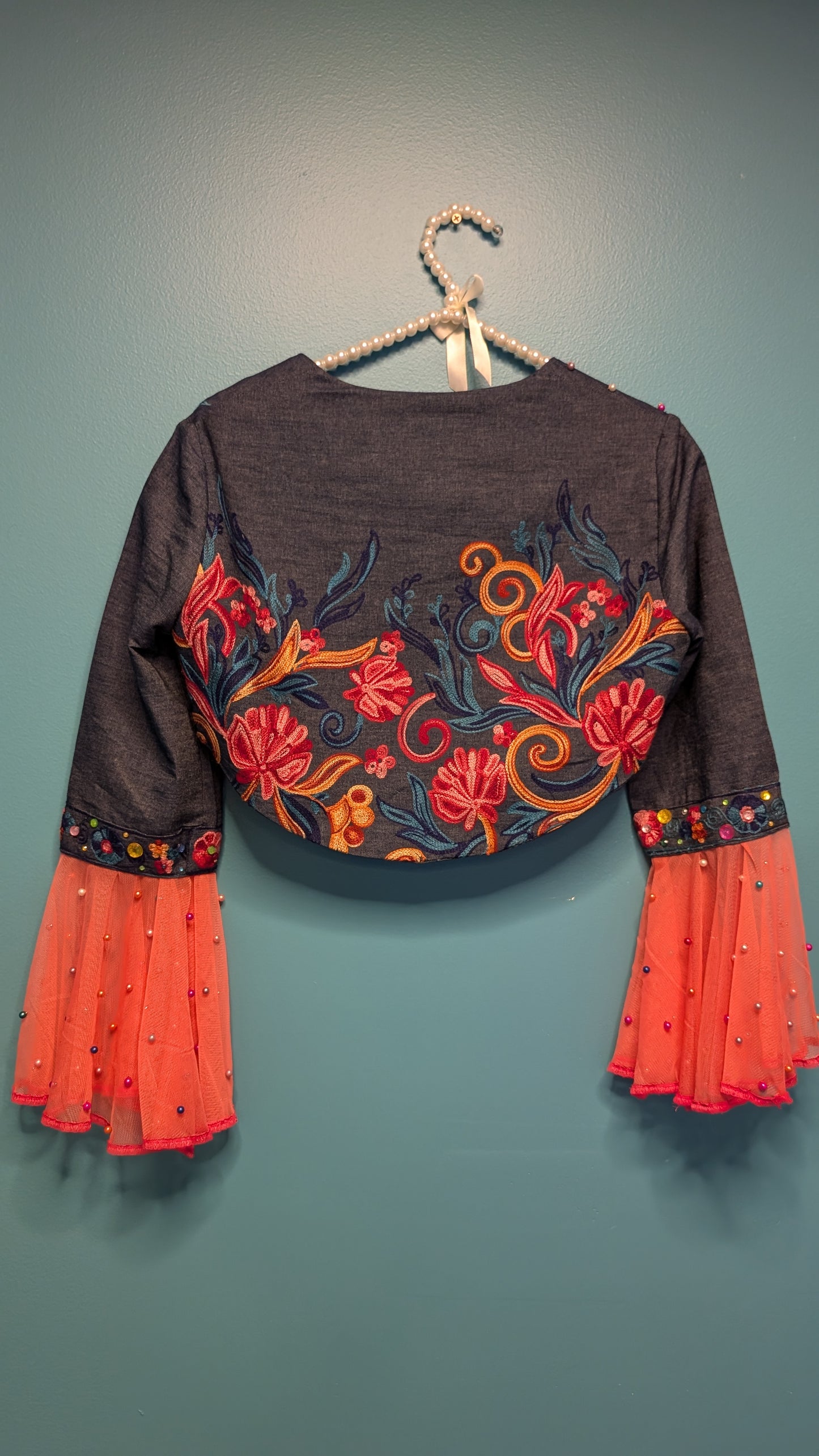 1009 Crop Denim Jacket with Corral Accents - Bougie Denim Couture