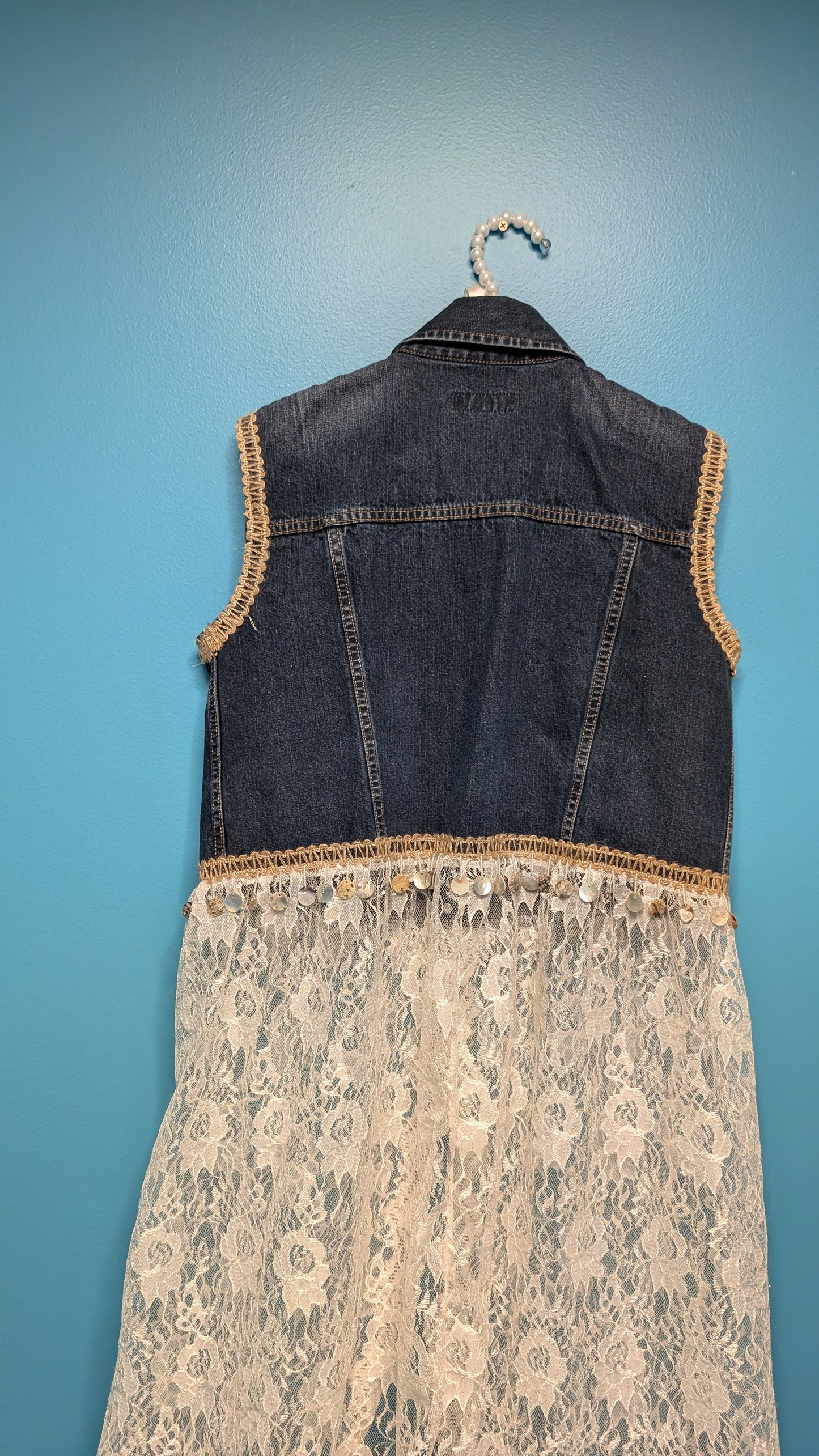 1010 Full Length Lace Skirt Denim Vest - Bougie Denim Couture