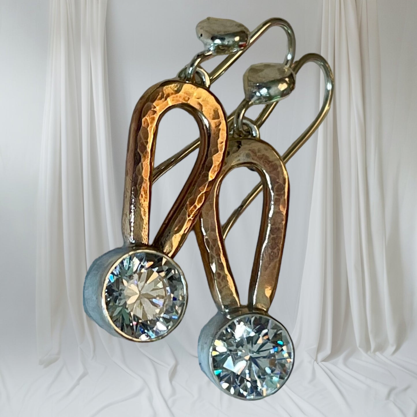 Glam Copper and Sterling Silver Earrings with Sparkling CZs