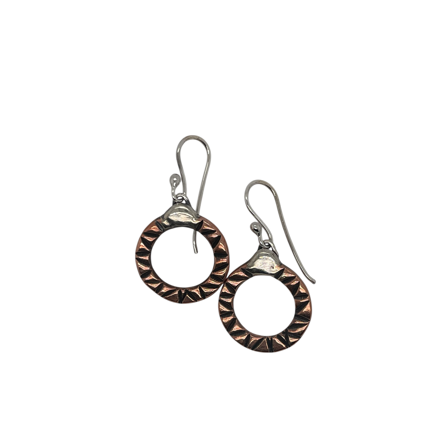 Handmade Textured Copper and Sterling Silver Circle Earrings
