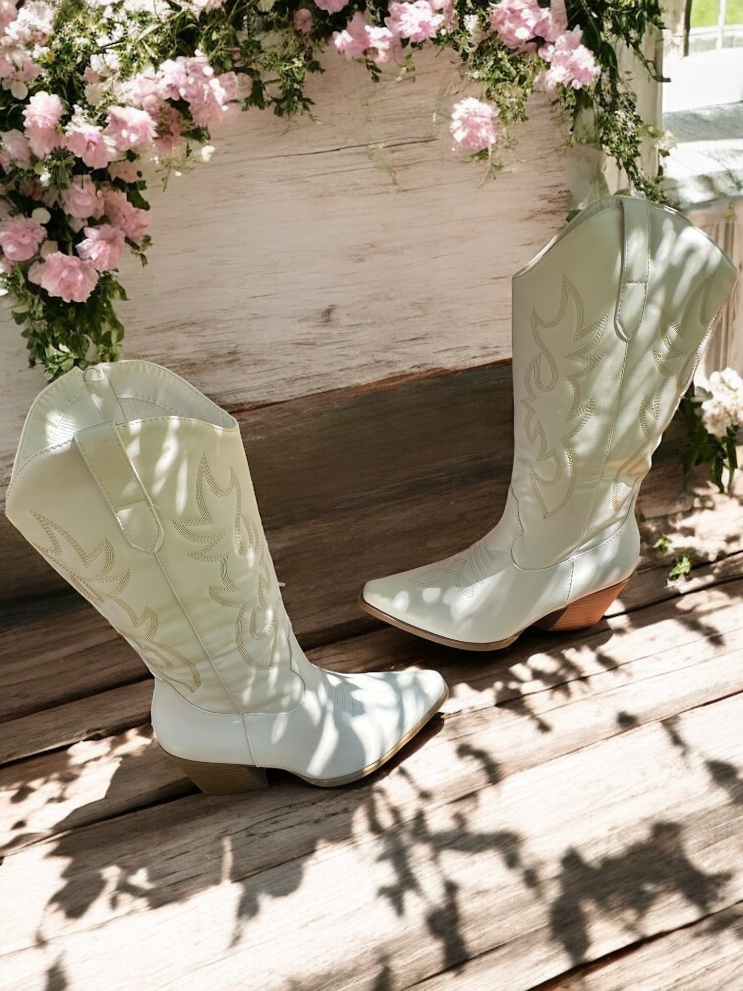 White Blossom Western Boots - Made in Chic