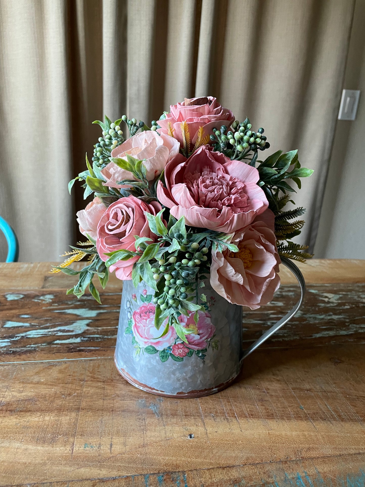 Pinks in Watering Can - LUNA WOOD FLOWERS