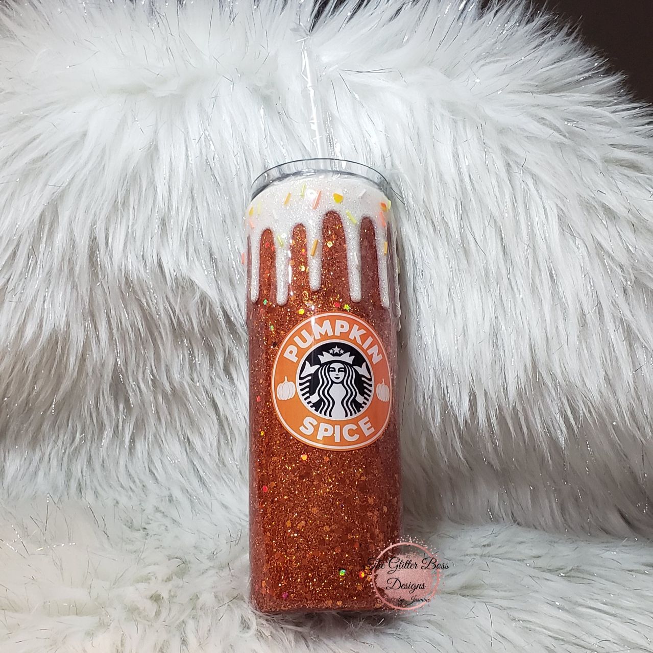Pumpkin Spice Drip Cup - 20 oz Skinny - Glitter Boss