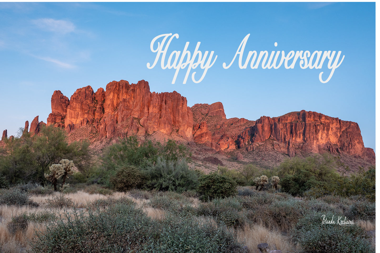Sunset on Superstition Mountain Happy Anniversary Greeting Card