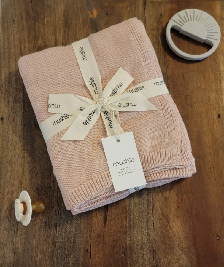 Blush Knitted Textured Dots Baby Blanket Oak and Rose