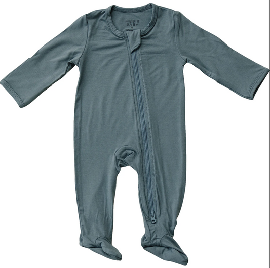 Dusty Blue Bamboo Footed Zipper Oak & Rose