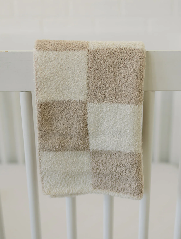 Checkered Plush Baby Blanket Oak and Rose