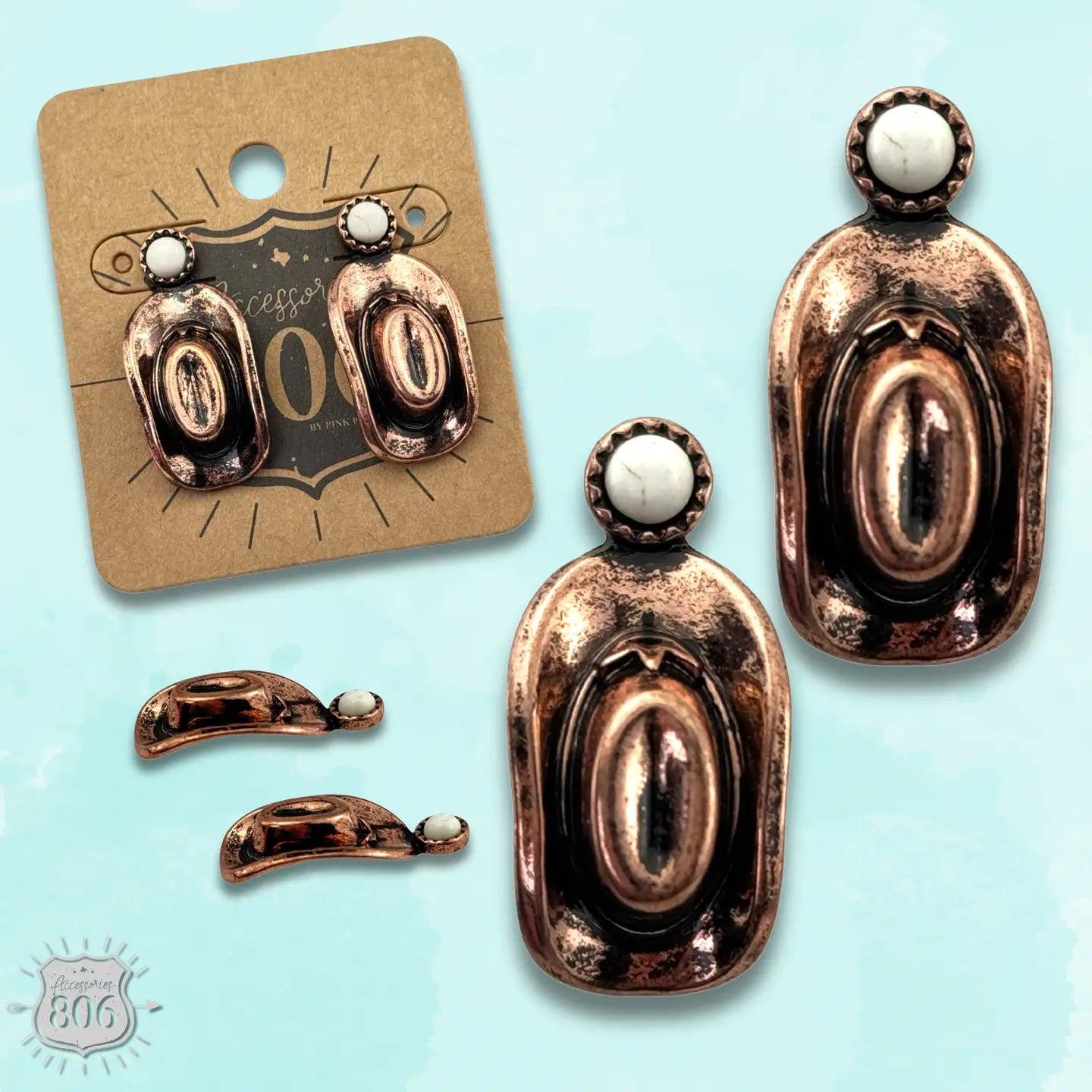 Cowboy Hat Earrings- Copper