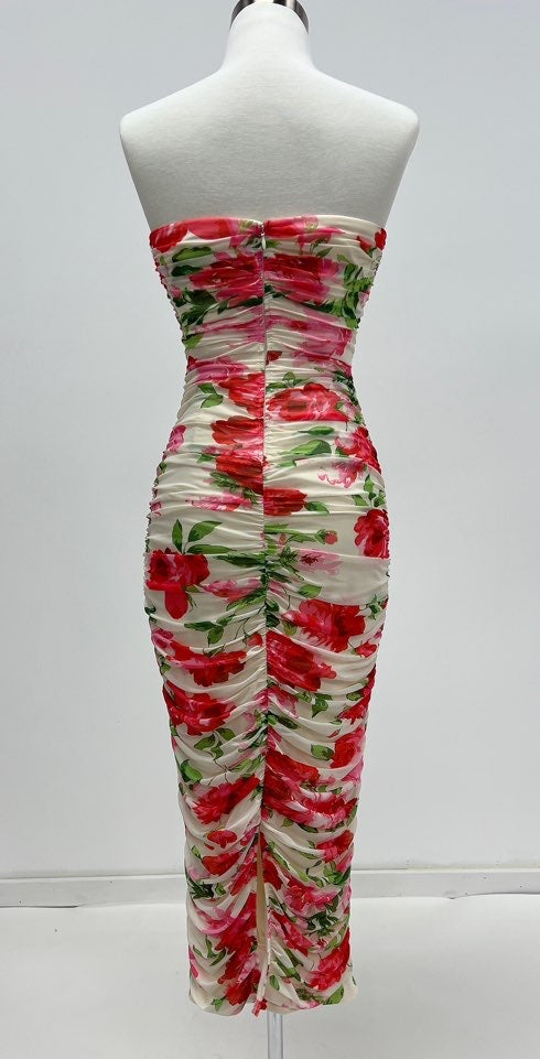 Camila Ruched Floral Midi Dress – Made in Chic