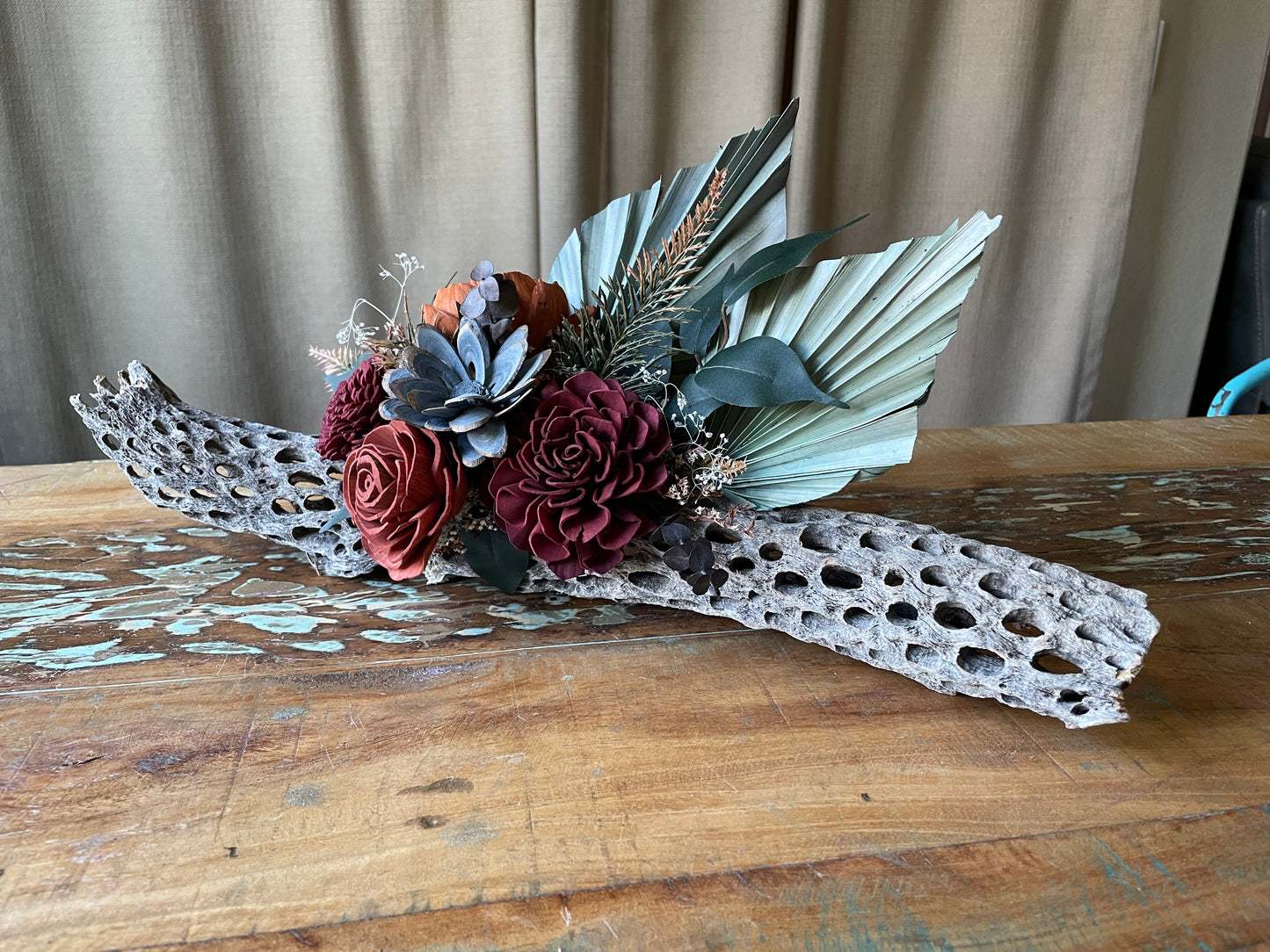 Cholla with Wood Flowers - LUNA WOOD FLOWERS