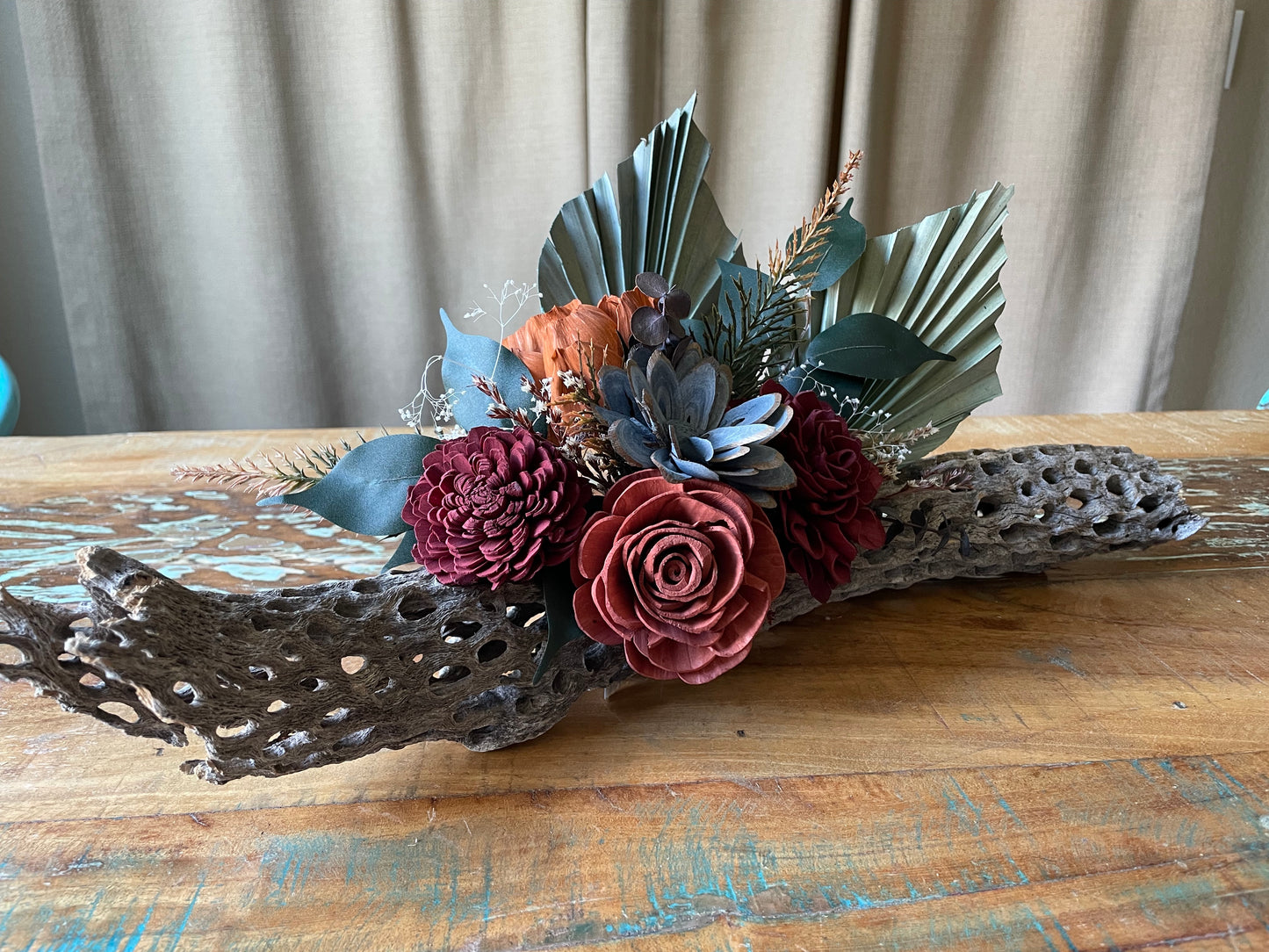 Cholla with Wood Flowers - LUNA WOOD FLOWERS