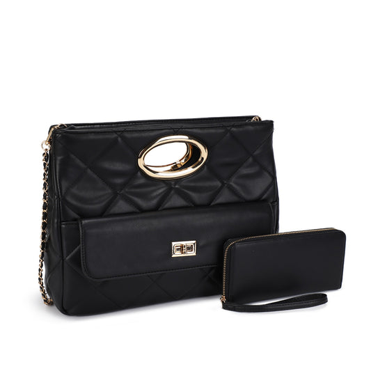 Black Quilted Bag with Wallet - Made in Chic
