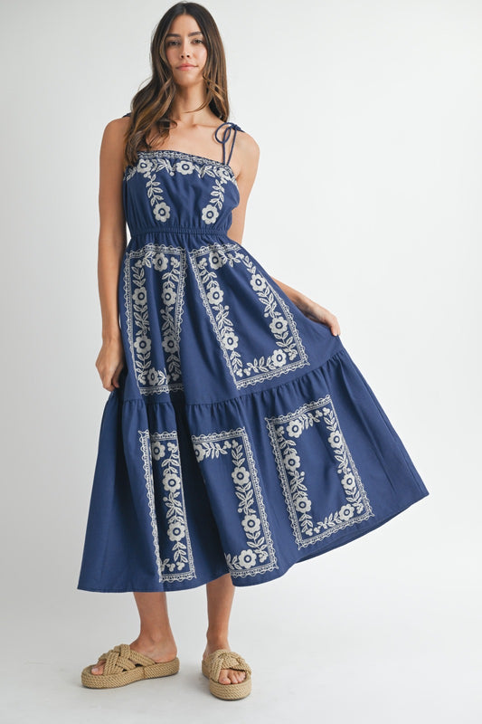 Marin Embroidered Linen Midi Dress – Made in Chic