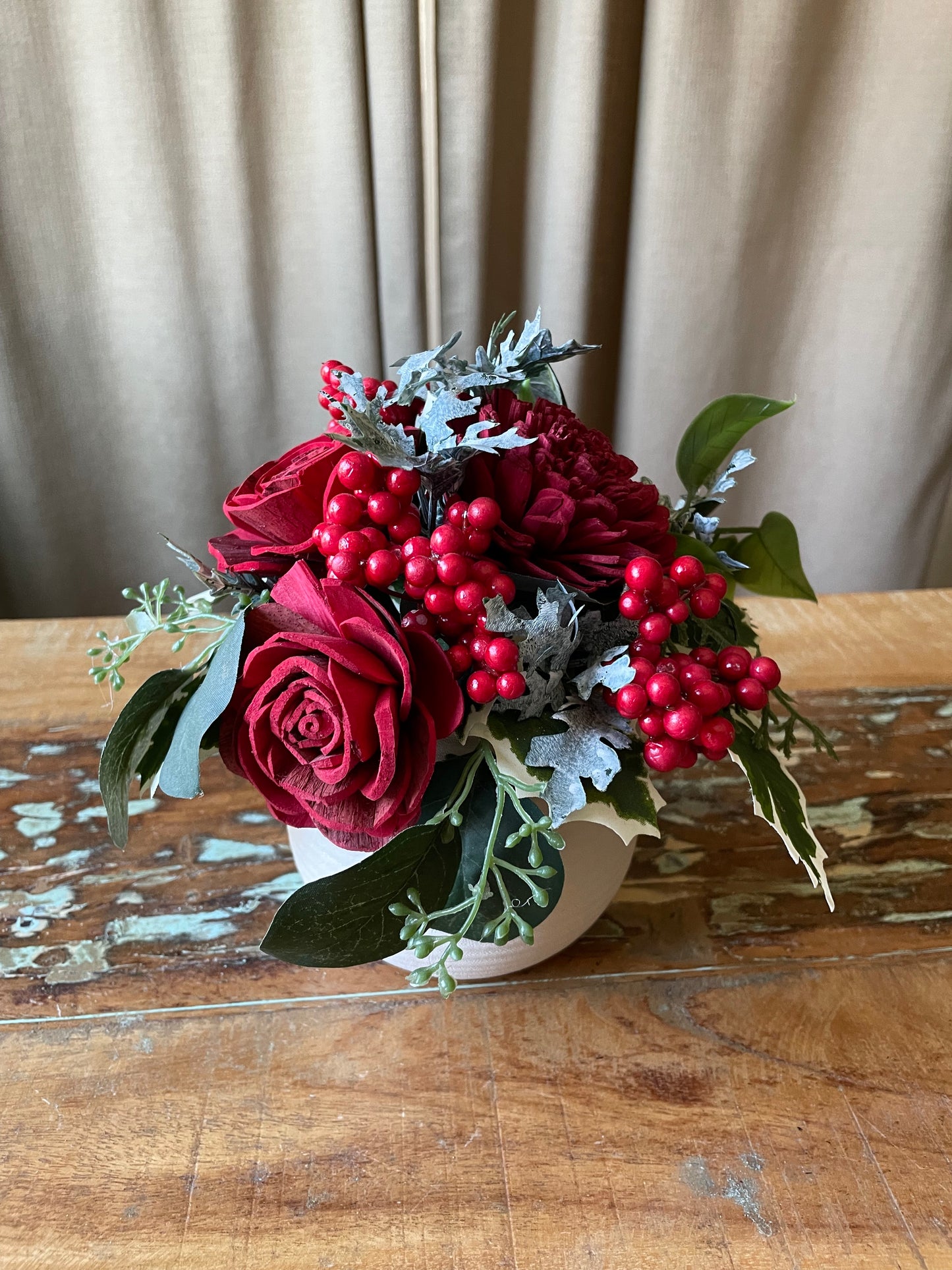 Christmas Holly Arrangement - LUNA WOOD FLOWERS