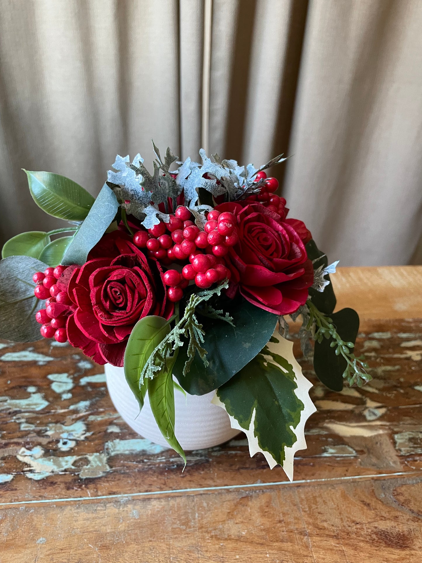 Christmas Holly Arrangement - LUNA WOOD FLOWERS