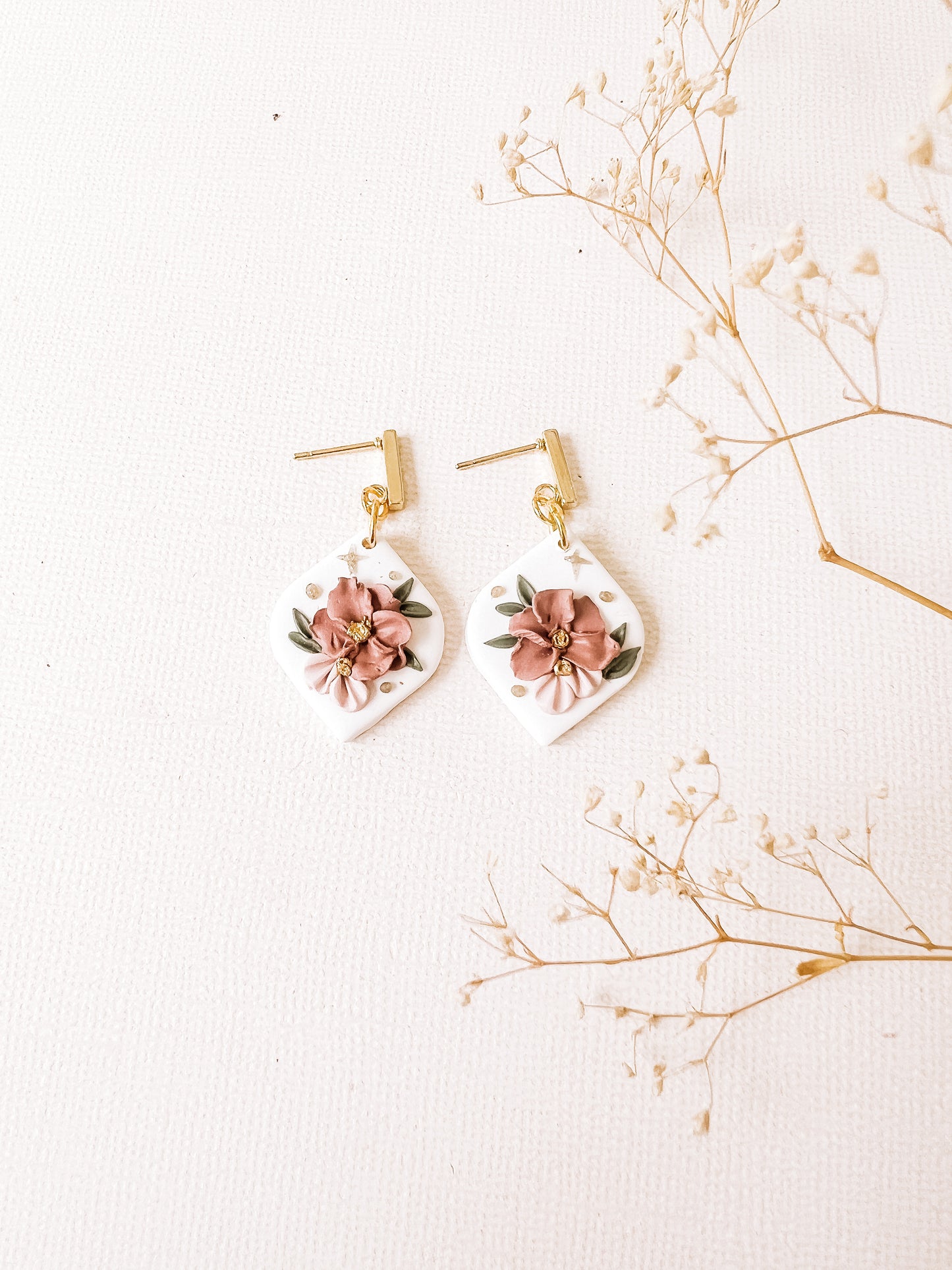 Pink floral dangles