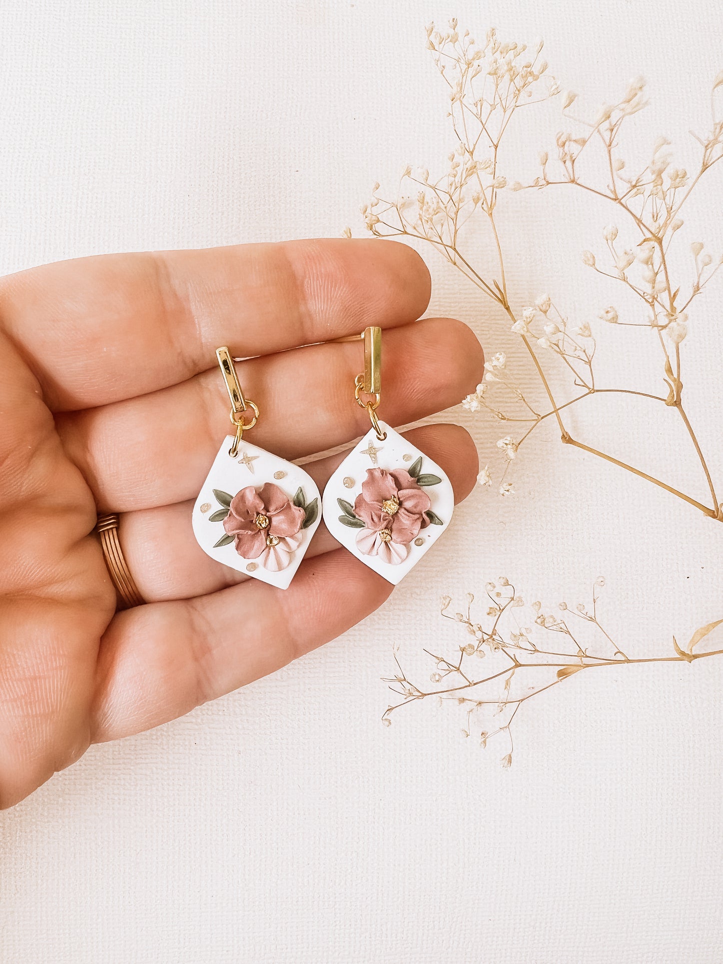Pink floral dangles