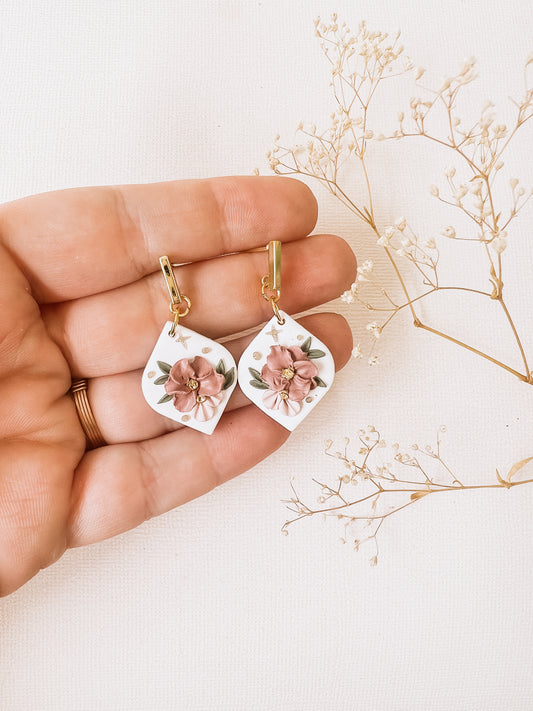 Pink floral dangles