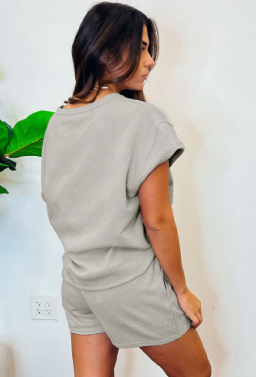 Textured Drawstring Shorts Set | JB Boutique |