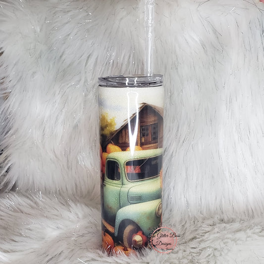 Pumpkin Vintage Truck - 20 oz Skinny - Glitter Boss