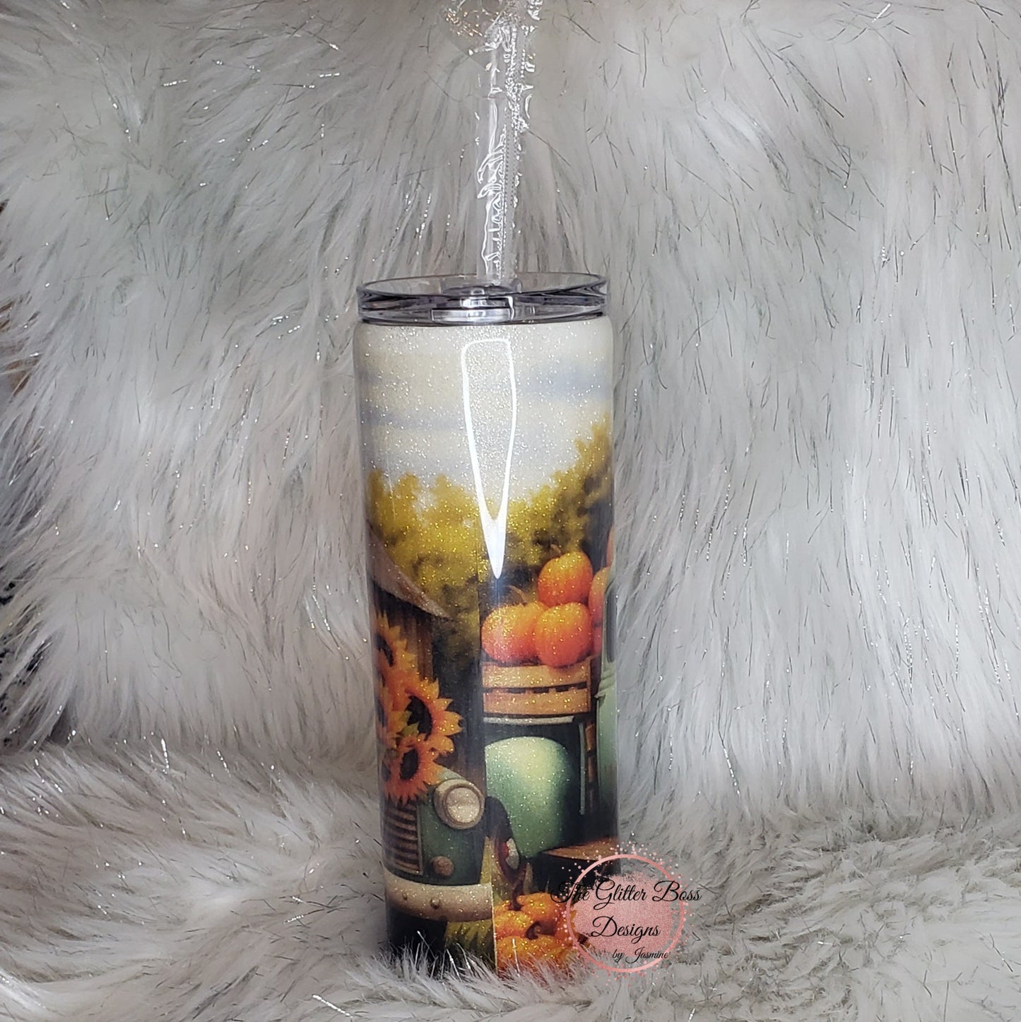 Pumpkin Vintage Truck - 20 oz Skinny - Glitter Boss