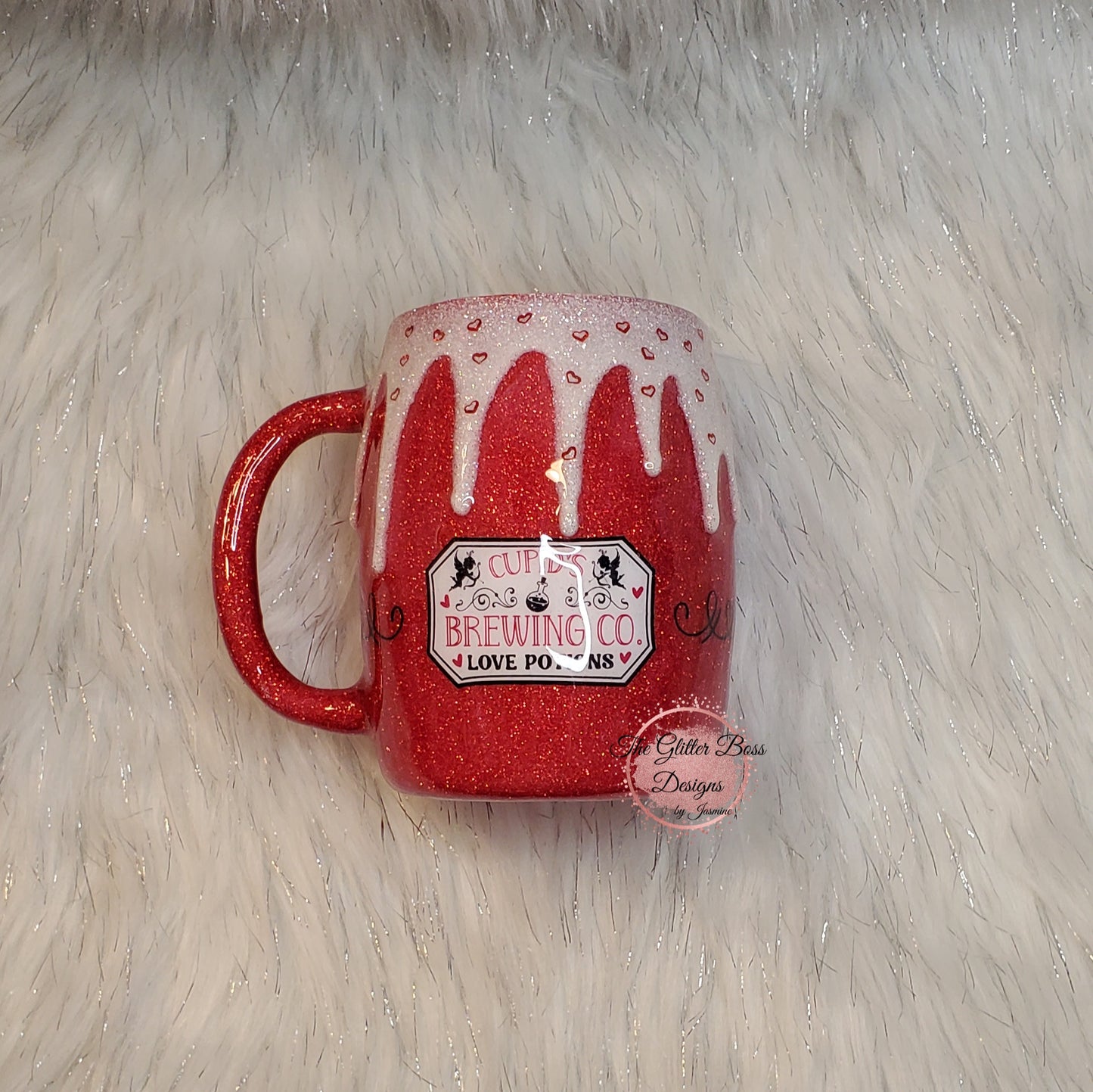 Red Cupid Drip Mug - 14 oz Mug - Glitter Boss