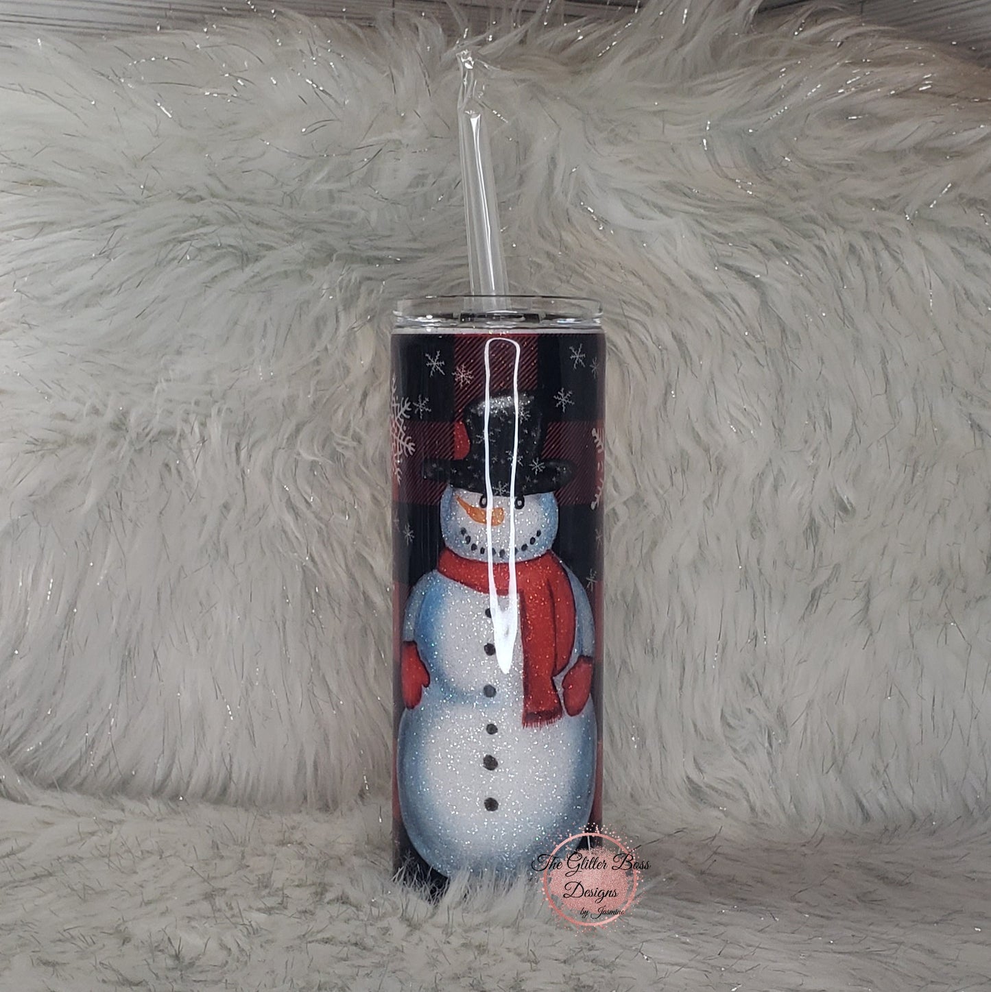 Buffalo Plaid Snowman - 20 oz Skinny - Glitter Boss