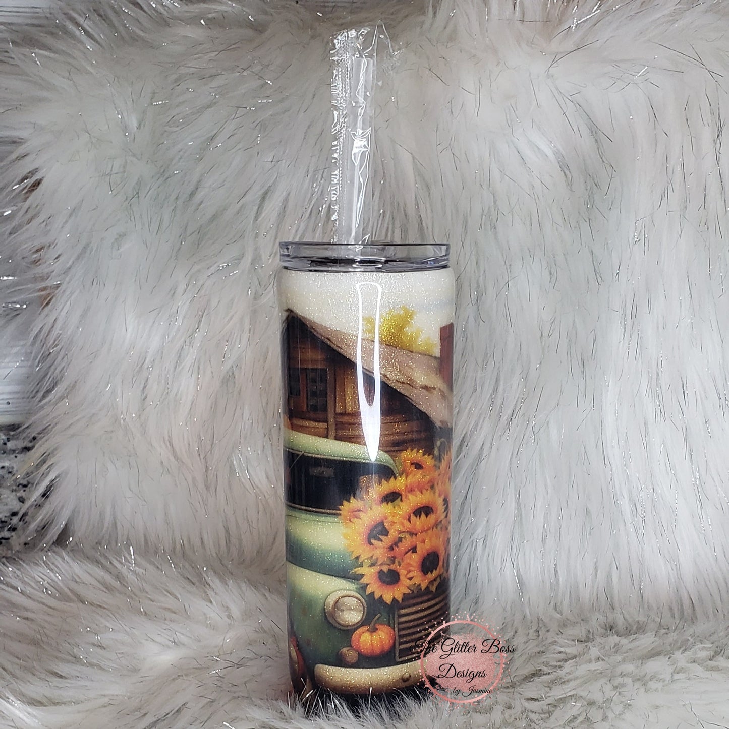 Pumpkin Vintage Truck - 20 oz Skinny - Glitter Boss