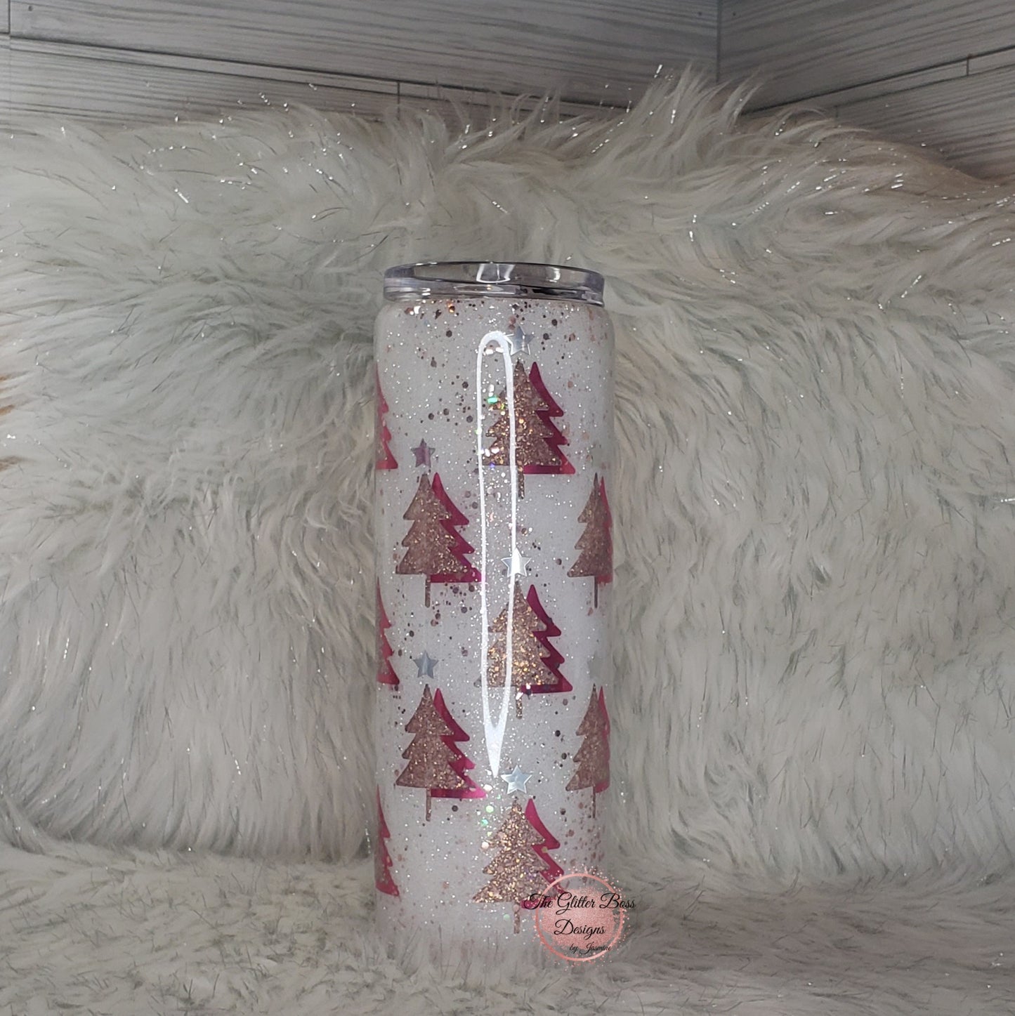 Pink Christmas Tree Peek A Boo - 30 oz Skinny - Glitter Boss