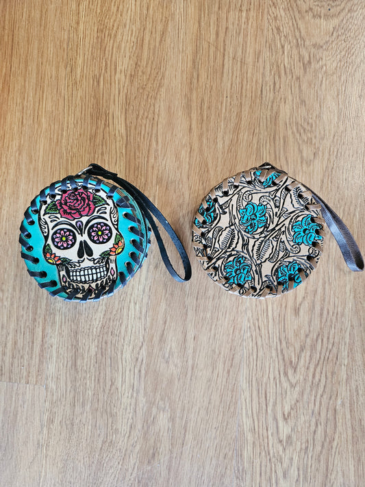 Wristlet Monedero Round - Leather Hand Painted @amorfashionshop.com