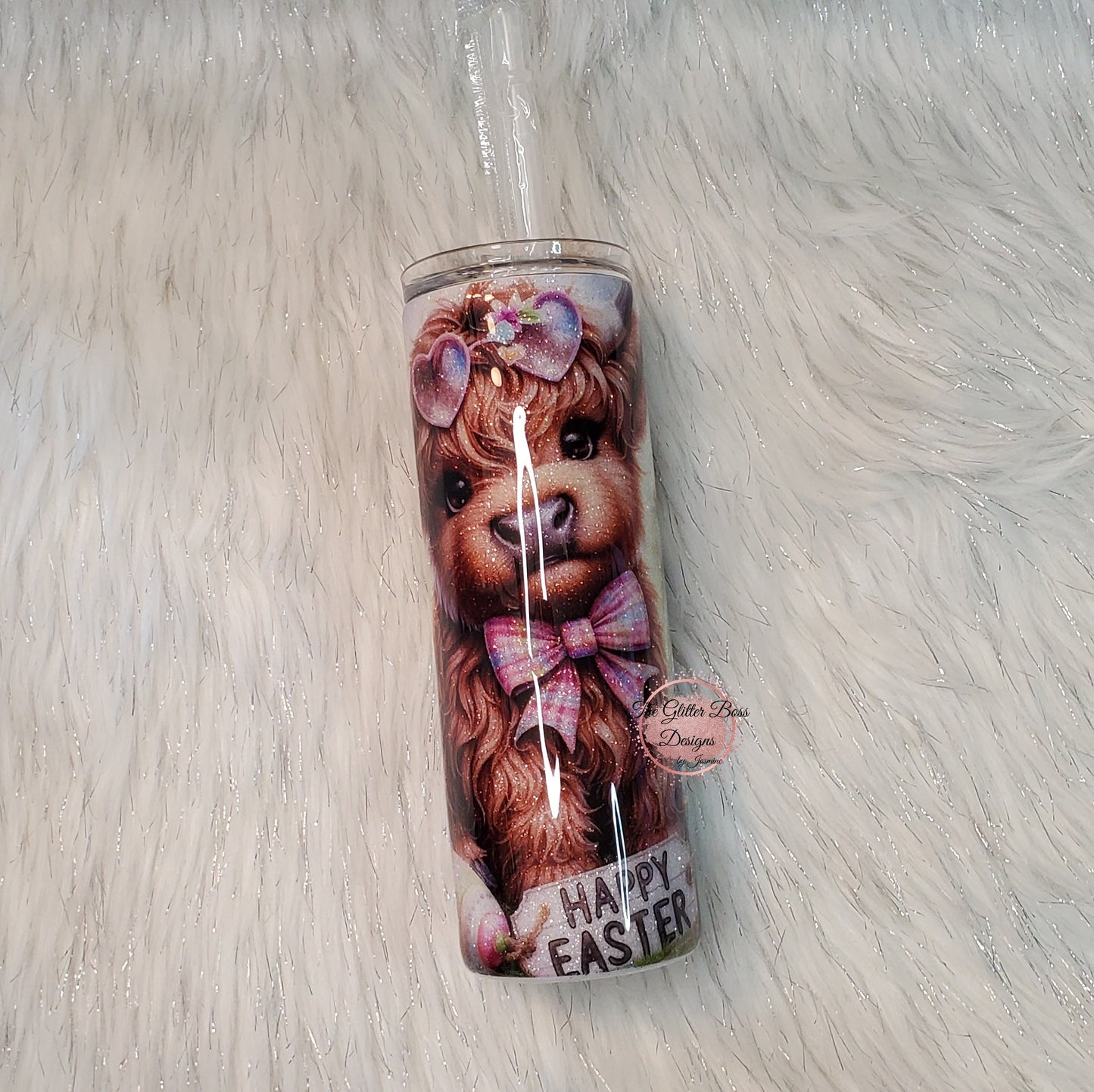 Easter Highland Cow - 20 oz Skinny - Glitter Boss