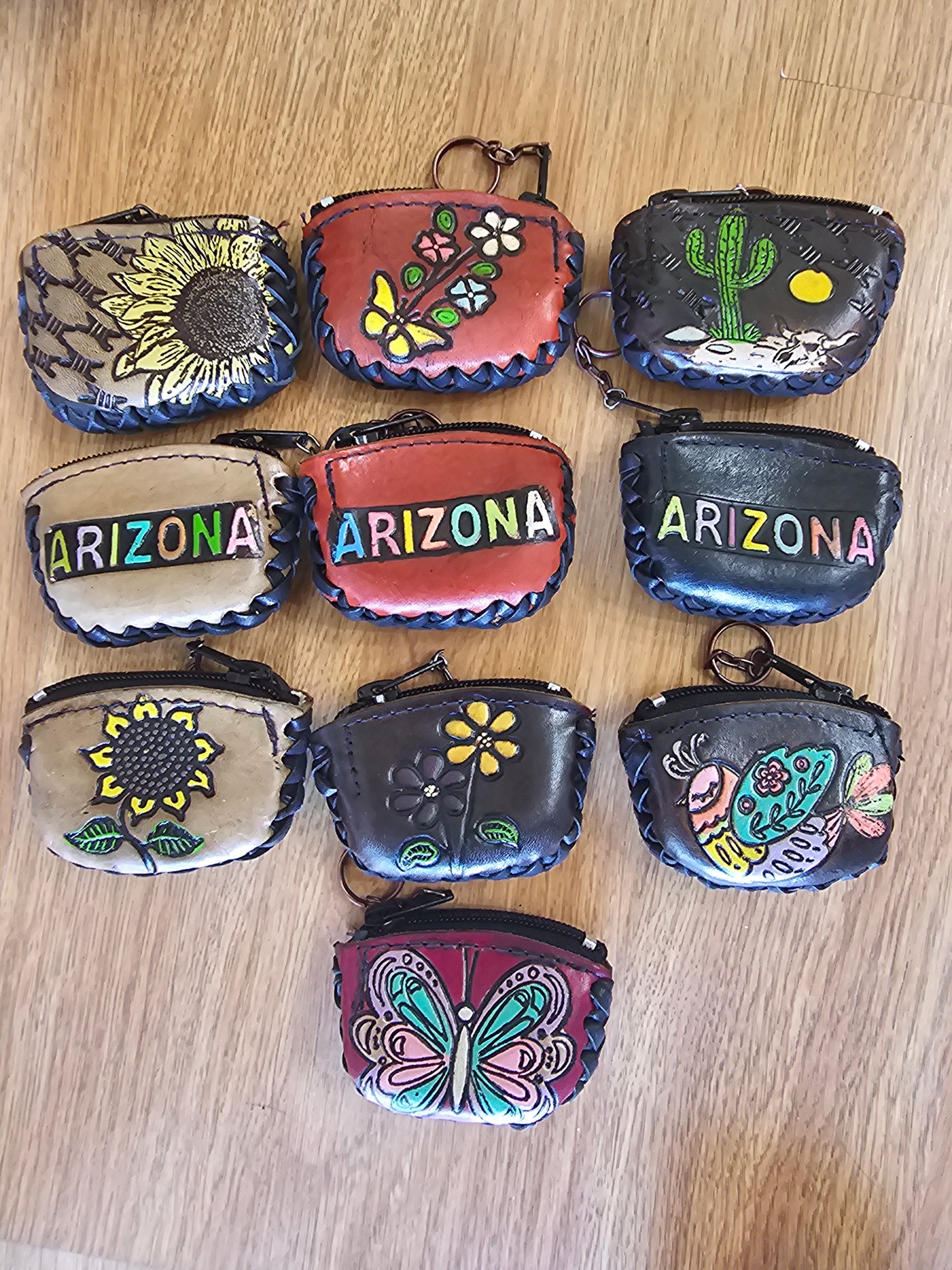 Monedero Arizona Mini - Leather Coin Pouch Key Chain Hand Painted @amorfashionshop.com
