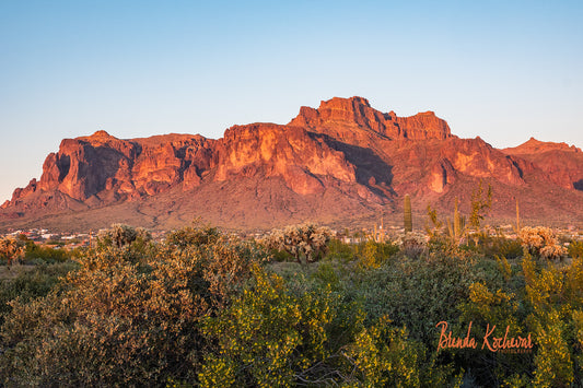 Cougar Shadow on Superstition Mountain Sunset Matted Print 7” x 5”