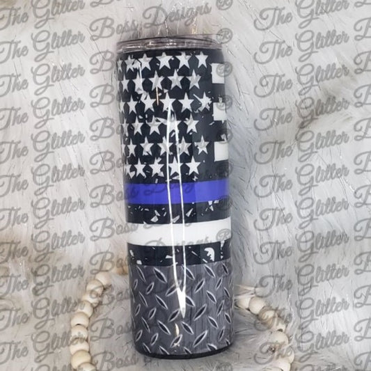 Back the Blue B&W Style - 20 oz Skinny - Glitter Boss