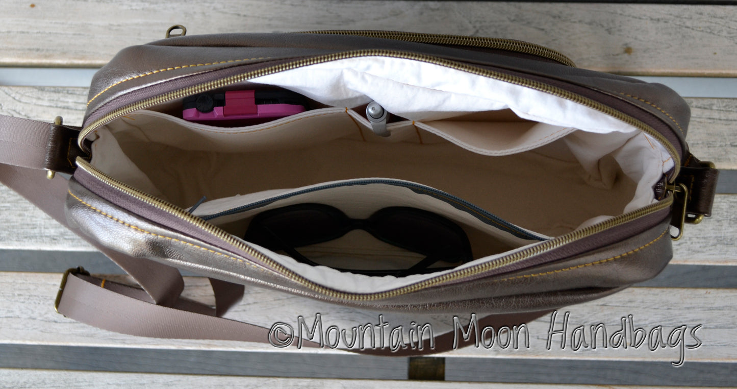 Bronze Faux Leather & Hexagon Celosia Handbag