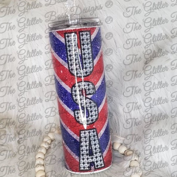 USA All The Way! - 20 oz Skinny - Glitter Boss