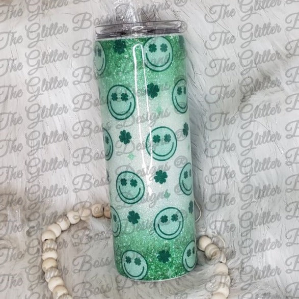 Green Happy - 20 oz Skinny - Glitter Boss