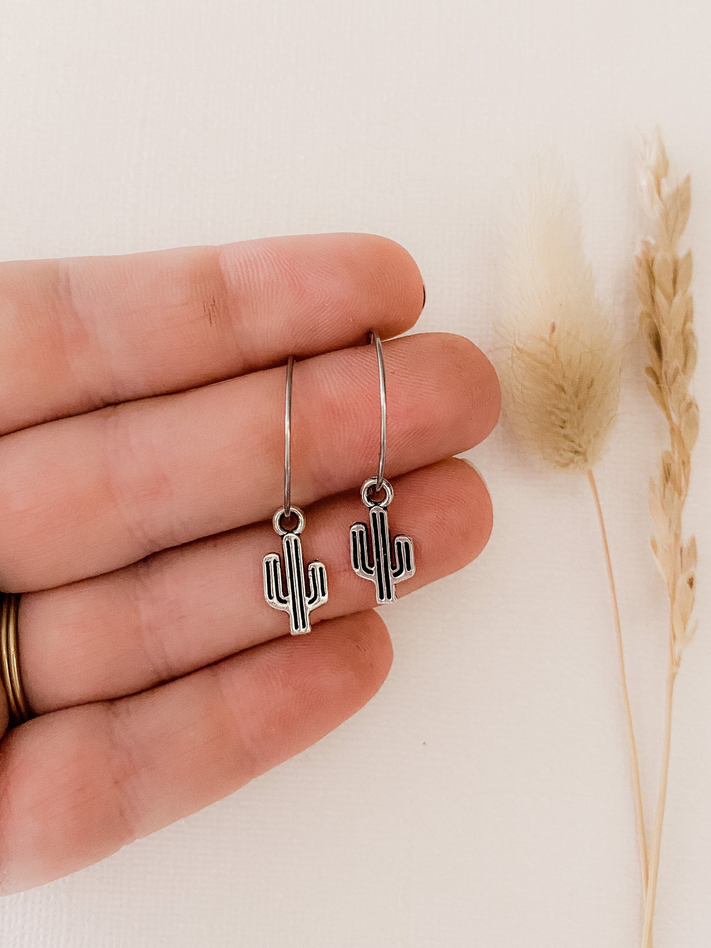 Silver Cactus Hoops -DesertReign