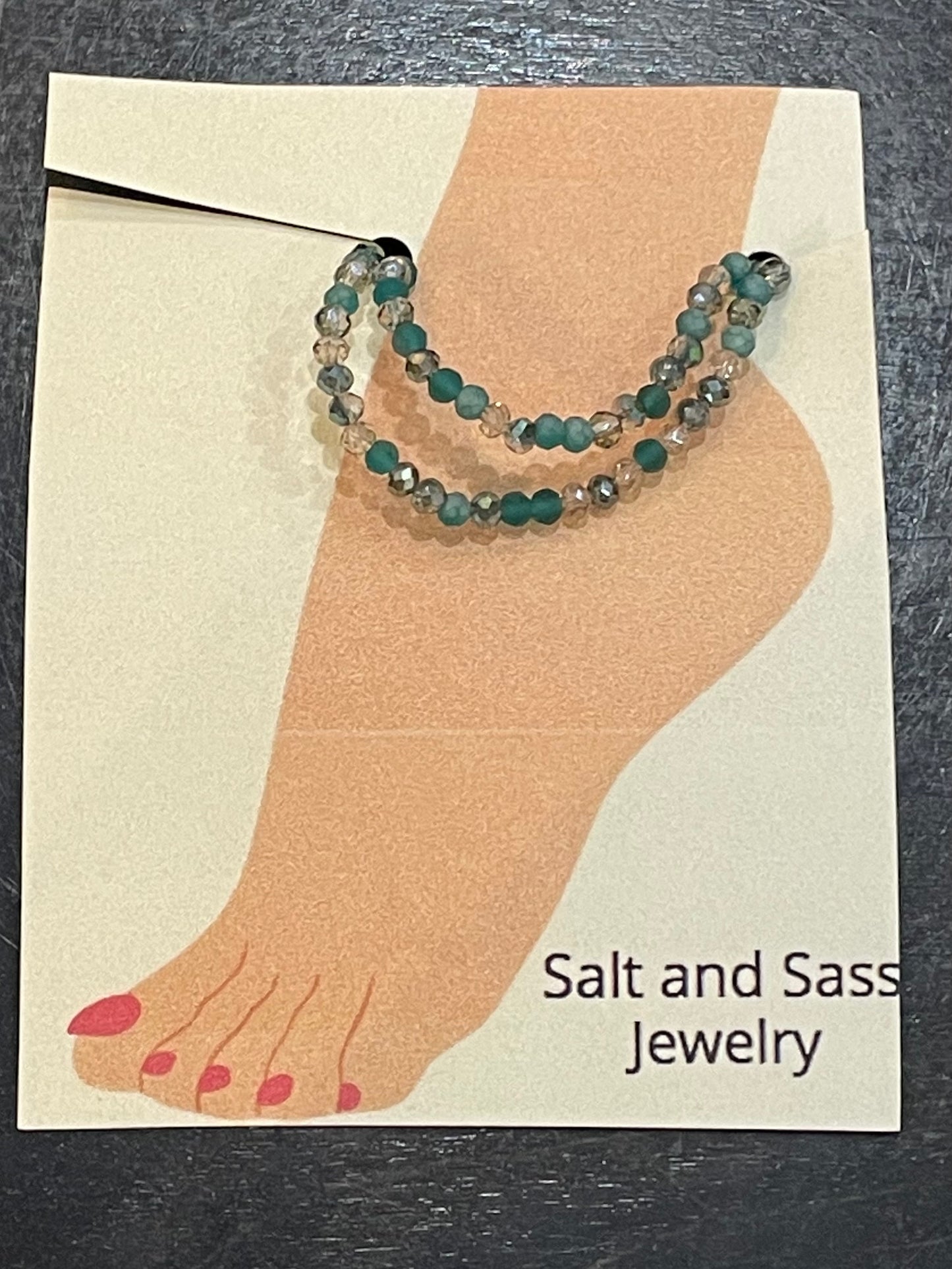 Stretch Ankle Bracelet- Salt and Sass- Teal Twinkle