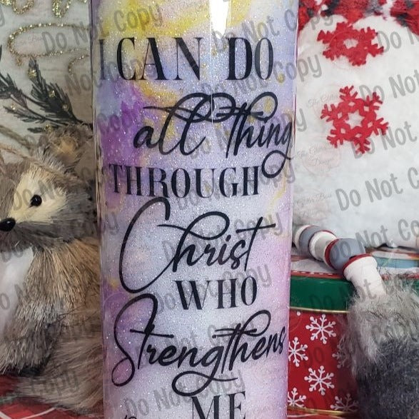 Marble I can Do all Things with Leopard Cross - 20 oz Skinny - GB Designs